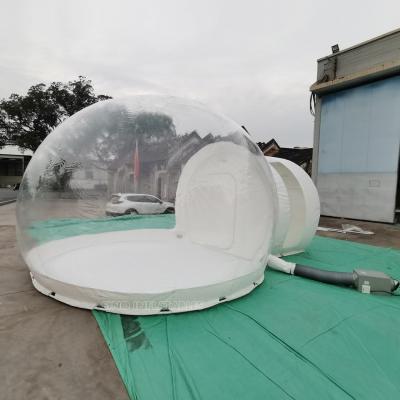 China Certified lead free outdoor 5m clear inflatable bubble dome tent with steel frame entrance tunnel for glamping resort for sale