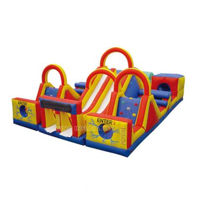 China PVC super fun outdoor commercial inflatable bouncy obstacle course with water slide obstacle cuorse for sale