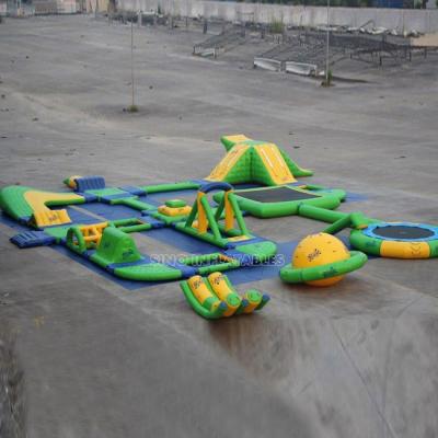 China Water Toys Recreation 25x24 Mts N Giant Inflatable Water Park Yellow Green For Adults Kids N With Water Trampoline for sale