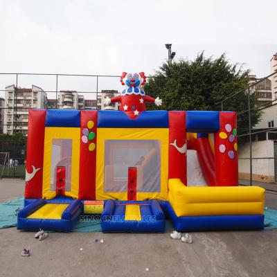 China PVC 6x5m Backyard Kids Clown Inflatable Combo Game With Slide N Inside Obstacles for sale