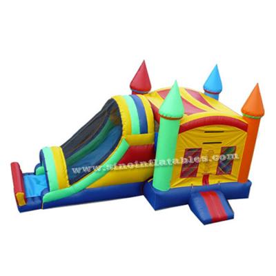 China Commercial Vinyl Rocket Castle Inflatable Rainbow Combo Bouncer With Slide For Sale for sale