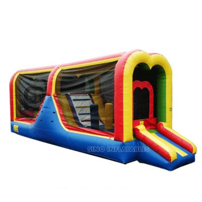 China PVC 4 in 1 inflatable kids backyard bounce house tunnel with slide and pillars for outdoor entertainments from sino factory for sale