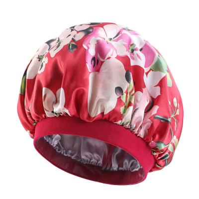 China Large Double-Layer Satin Night Hood Striped Turban Hat Stretch Wide Brim Shower Hat for sale