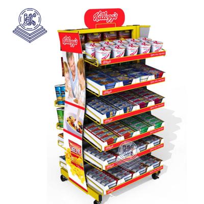 China Product Showing For Shopping Mall Multifunctional Metal Double Side Premium Mobile Candy Display Rack Shows Potato Chips Stand Up Shelf for sale