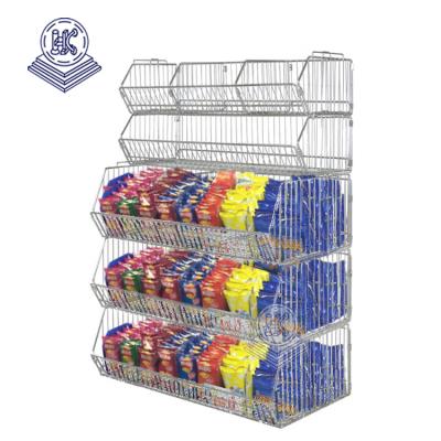 China Product Showing For Shopping Mall Wire Stacking Baskets Show Loose Movable Crisps Wire Bins Stationary Shelving for sale