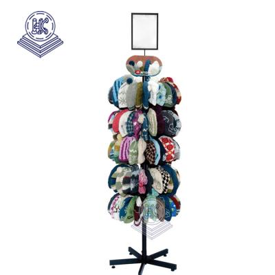 China Product Showing for Shopping Mall Floor Metal Wire Beanie Winter Hat Hat Display Stand Rack Rotating Shelf for sale