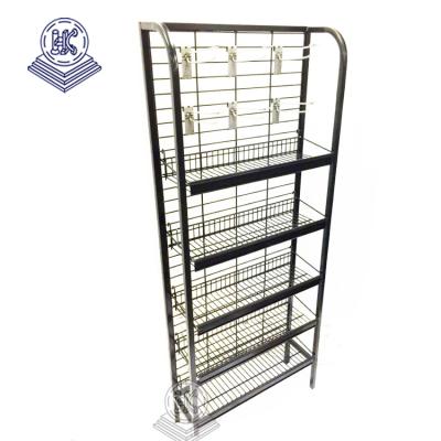 China Product Showing for Mall Metal Rolling Clothes Rack Adjustable Folding Metal Wire Mesh Candy Shelf Display Rack for sale