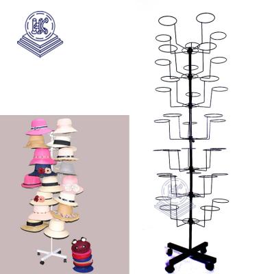 China Product showing for mall baseball cap rack soccer nfl bucket hats metal wire rotating display racks for sale