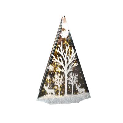 China Morden Hot Sale Led Light Glass Lantern With Deer Christmas Decoration Glass Lantern for sale