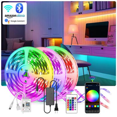 China Free Sample 5m/10m RGB Residential Waterproof Led Strip Lights Kit With IR 5050 3825 Remote Multi Color Led Strip Light For TV, Home, Bedroom for sale