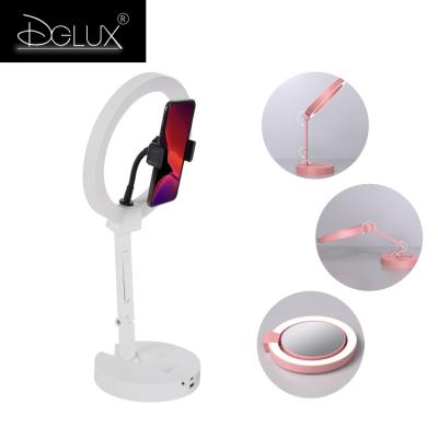 China DGLUX New Modern Design 3 In 1 Ring Lamp Times Led Mirror Portable Cosmetic Bracket Cordless Fill Table Lamp for sale