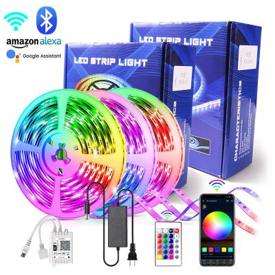 China Residential Smart Digital Wireless 5M/10M/20M RGB Led Strip Wifi With EU US AU UK Plus High Lumen Multicolor Strip Light For Room for sale