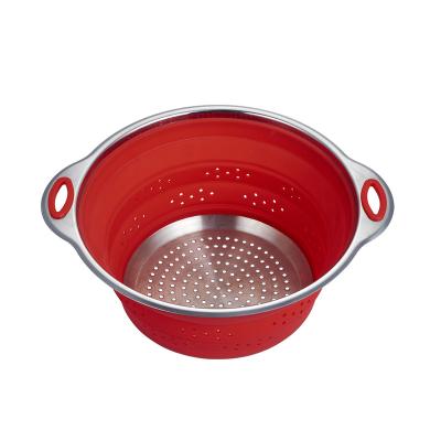 China Sustainable SS Handle Stainless Steel Collapsible Silicone Strainer Collapsible Silicone Vegetable Strainer for sale