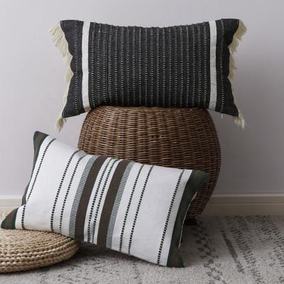 China 2022 New Arrivals Sofa Chair Basic Black Woven Living Room Farmhouse Decor Portable Jacquard Home Rustic Stripe Decorative Pillow Cover for sale