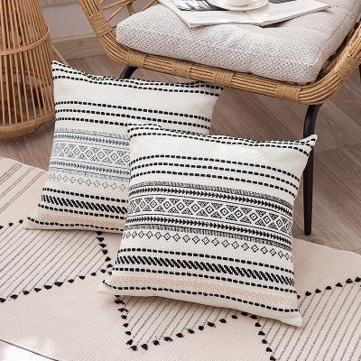 China Decorative Crafted Geometric Printed Throw Cushion Pillow Cover Square Cotton Woven Farmhouse Boho Cushion Home Wholesale Portable Cover for sale