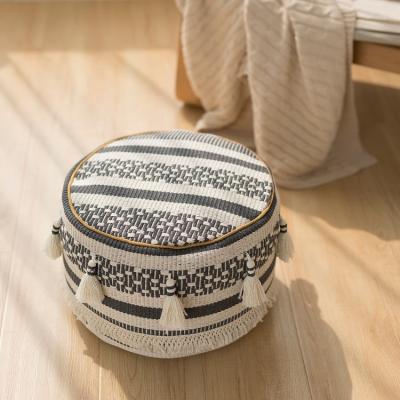 China Wholesale Stunning Modern Moroccan Cotton Floor Cushion Sofa Stool Stool Handwoven Round Pouf Foldable for sale