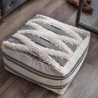 China Wholesale Foldable Kids Adjust Modern Moroccan Outdoor Pouf Unstuffed Tufted Geometric Cotton Woven Pouf Cover Boho Stool Black for sale