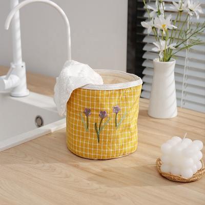 China New Embroidery Farmhouse Style Cotton Storage Bag Living Room Table Minimalist Wholesale High Quality Decor Woven Storage Basket Organizer for sale