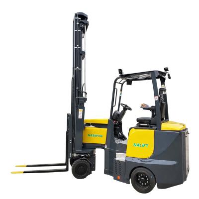 China Narrow Place Applied 2.5t 12m High Lift Electric Forklift Price VNA Stacker Forklift With Joystick Armrest for sale