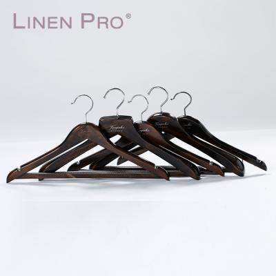 China Custom Black Hotel Suit Wooden Hangers Flat For Clothes for sale