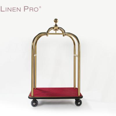 China Hotel Trolley Stainless Steel Gold Color Hotel Suit Cashier Trolley Luggage Trolley for sale