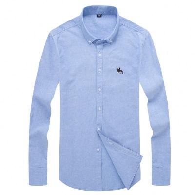 China New White Oxford Business Men's Cotton Cloth Men's Long Sleeve Shirt Youth Embroidery Anti-Shrink LOGO for sale