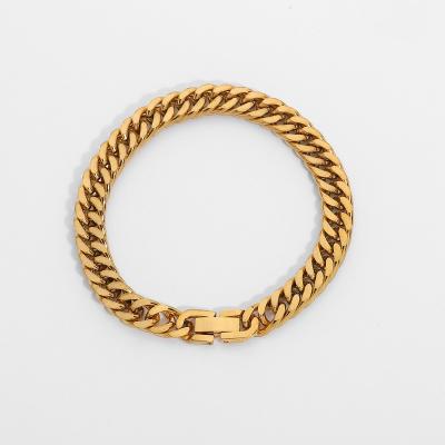 China Punk Chunky 7.3mm Gold Cuban Chain Bracelet For Women 18K Gold Plated Miami Stainless Steel Link Chain Bracelet for sale