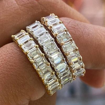 China CLASSIC Elegant Princess Cut Bridal Wedding Eternity Bands Single Emerald Zircon Ring Stack 4mm Rings for sale