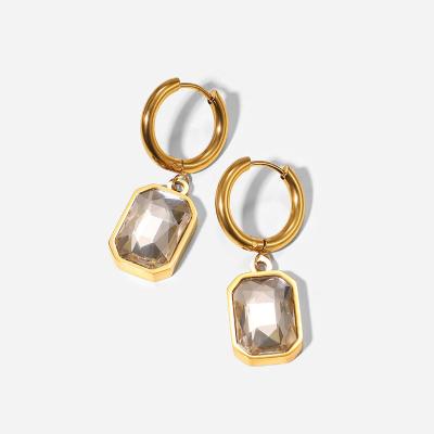 China New Trendy Trendy 18k Gold Plated Stainless Steel Jewelry Gift Square Cubic Zircon Circle Earrings For Women for sale