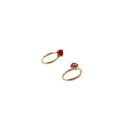 China TRENDY Fashion Waterproof 18k Gold Plated Stainless Steel Jewelry Gift Red Heart Circle Earrings For Women for sale