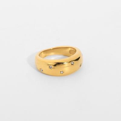 China Unique Romantic Dome Ring With White Zircon Women Wedding Jewelry 18K Gold Plated Stainless Steel Chunky Ring for sale