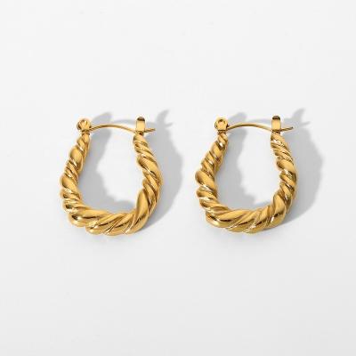 China TRENDY Trendy Statement Circle Steel Hoop Earrings For Women Handmade Gold Twist Circle Earrings Jewelry Gifts for sale