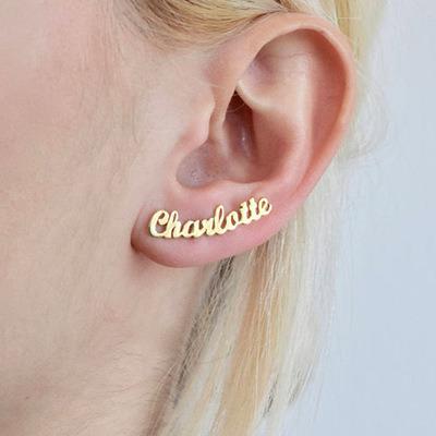 China Fashion Personalized Custom Name Earrings Stainless Steel Stud Earrings Custom Name Gift for Women Handmade Name Stud Earrings for sale