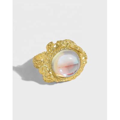 China Luxury Vintage Jewelry 18K Gold Plated Natural Stone Clear Opal Ring 925 Sterling Silver Opal Ring For Women for sale