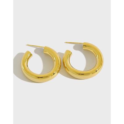 China Real CLASSIC Gold Platinum Plated S925 Pure Silver Earrings C Shape Circle Earrings For Women for sale