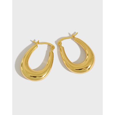 China INS FASHIONABLE Simple Texture Ellipse Circle Earrings Geometric Huggies S925 Sterling Silver Earrings for sale