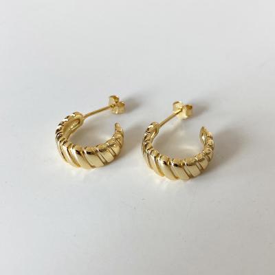 China TRENDY High Polish 925 Sterling Silver Hoop Earrings 18K Gold Plated Unique Spiral C Shape Earrings for sale