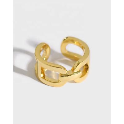 China 2020 Vintage Popular Bright Gold Color Twisted Chain Ring S925 Sterling Silver Hollow Wide Adjustable Open Rings for sale