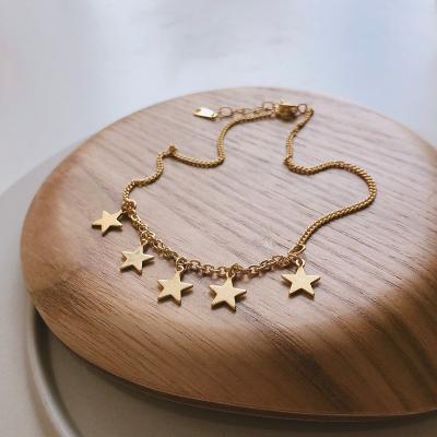 China Simple Vintage Style 925 Sterling Silver Star Chain Anklet 18K Gold Plated Geometric Star Pendants Anklet For Women for sale