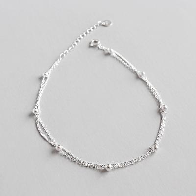 China CLASSIC Geometric Interval Silver Beads Double Layer Cross Chain Sterling Silver Anklet Side Chain for sale