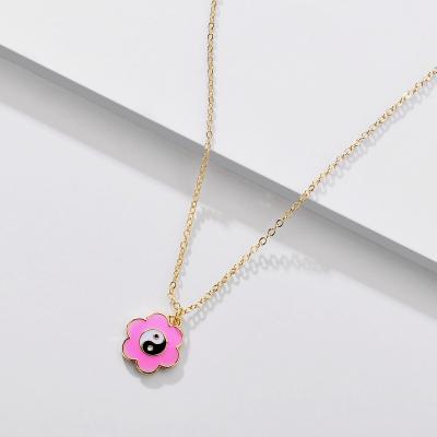 China TRENDY Summer Fashion Gold Plated Enamel Necklace Jewelry Flower Pendant Necklace For Women for sale