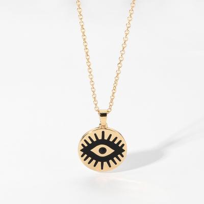 China New Arrivals FASHIONABLE Demon Eye Jewelry Necklace Alloy 18K Gold Plated Eye Chains Black Coin Enamel Pendant Necklace Women for sale