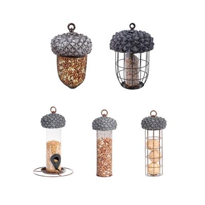 China Custom Design PVC+Steel Metal Wire Silo Peanut Outdoor Hanging Esschert Birdfeeder Tassel Bird Feeder for sale