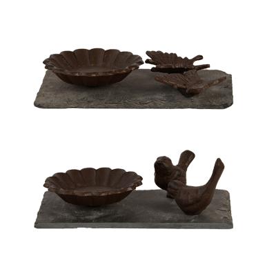 China Esschert Design FB550 Occasional Washbasin On Slate Bird Butterfly Deer Pile Up Cast Iron Bird Bath For Outdoor for sale