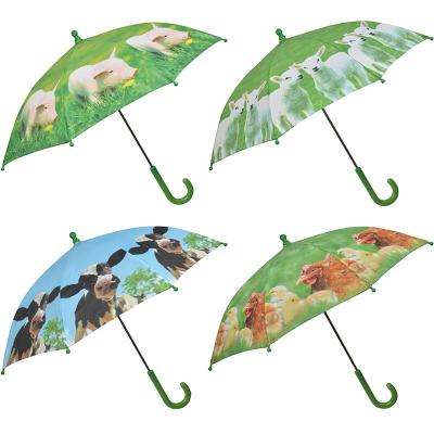 China Factory Price Polyester Kids Minimalist Strong Automatic Open Umbrella With Farm Animals Pattern for sale