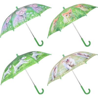 China New Design Minimalist Open Handbook Printing Decorative Umbrella With Printed Puppies And Kittens for sale