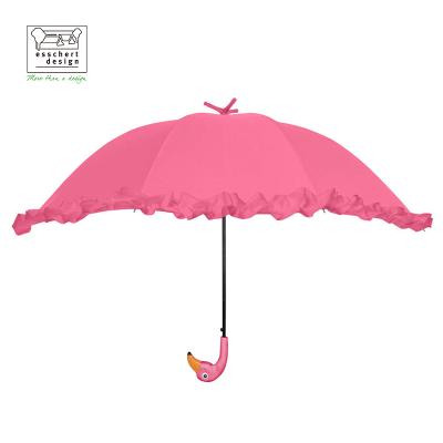 China Minimalist High Quality Stylish Pink Compact Umbrella with Mini Flamingo Shaped Handle Decoration for sale