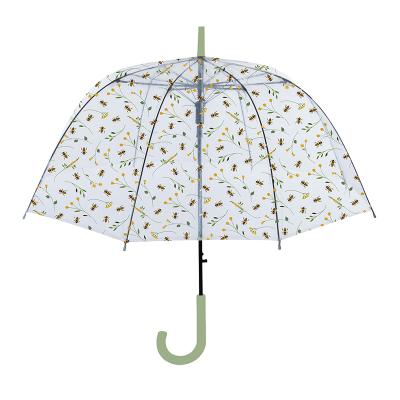 China Minimalist High Quality Strong Durable Dome Automatic Open Transparent Umbrella With Bee Printing for sale