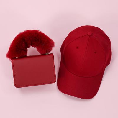 China Other 2022 Autumn Winter Warm Furry Fur Logo Trucker Hats Bag Custom Designer Wholesale Warm And Purse Set PU Handbags Women's Purses for sale