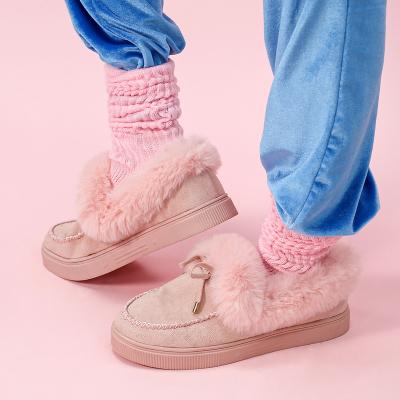 China New designer autumn and winter trend fashionable women's Warm Plush Slippers hairy fur snow rejects women slippers luxury suede shoes for sale